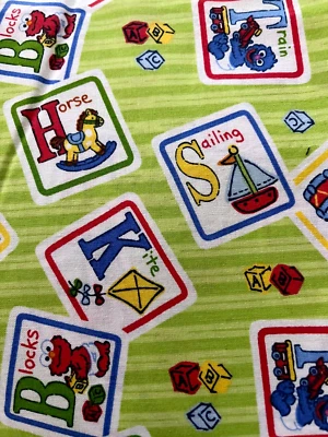 FABRIC A B C Sesame Street Workshop 2007 Green Quilter Sewing BTHY Cotton Rare! - Image 1 of 2