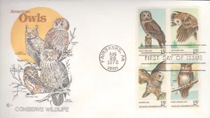 Bloque FDC 1978 - Scott # 1760-63 - Búhos - Cachet Craft con tarjeta - Imagen 1 de 2