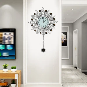 90x64cm Pendulum Clock Flower Shaped Wall Mount Modern Home Decor Art Clock - Picture 1 of 9