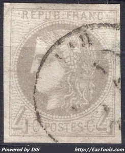 FRANCE EMISSION DE BORDEAUX 4c GRIS REPORT 2 N° 41B AVEC OBLITERATION CAD - Picture 1 of 2