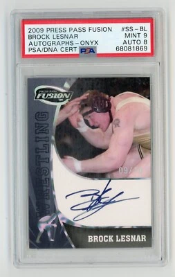 2009 Press Pass Fusion #SS-BL Brock Lesnar Onyx Auto /10 PSA 9 Auto 8 FIRST AUTO - Image 1 of 2
