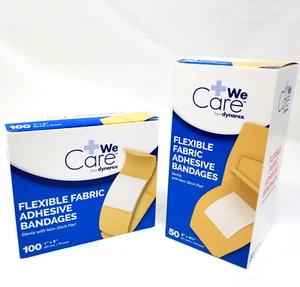50 Dynarex Fabric Bandages 2 x 4.5 Box Sterile Non-Stick Pad Band Aid Cut 3614 - Picture 1 of 5