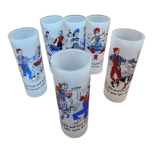 Vintage Lot of 6 Square Dance Frosted Hillbilly Dance TUMBLERS Federal Glass Co - Picture 1 of 11