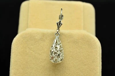 14K White Gold Dangling Filigree Raindrop Single Leverback Earring -just one - Image 1 of 4
