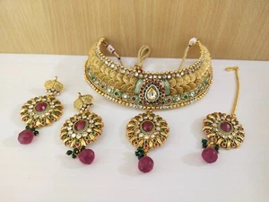 Indian Jewelry Bollywood Choker Necklace Earring Gold Plated Traditional Jewelry - Picture 1 of 1