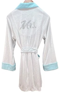 NWT Blue Betsey Johnson White/Aqua Baby Terry Sparkly MRS. Wrap Spa Robe M BRIDE - Picture 1 of 9