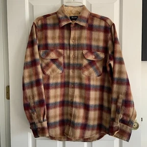 Wool Blend Flannel Plaid Button Up 70s Arrow Sportswear Shirt Men sz M *read - Picture 1 of 12