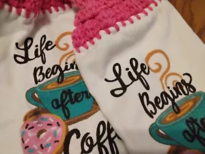 Set asciugamani cucina caffè appesi uncinetto fatti a mano rosa vita - Foto 1 di 7