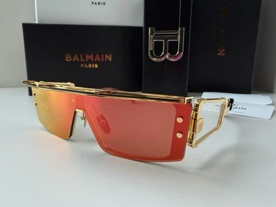 Gafas de sol BALMAIN Wonder Boy III BPS-127-C-145 oro amarillo rojo espejo AUTÉNTICAS Foto 1 de 4