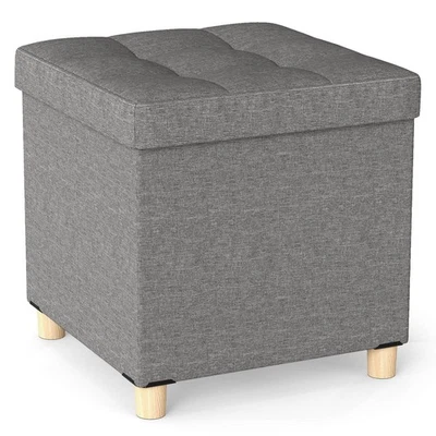 18 Inches Ottoman w/Storage,Tray & Rubber Wood Legs for Small Space Living Room - Image 1 of 4