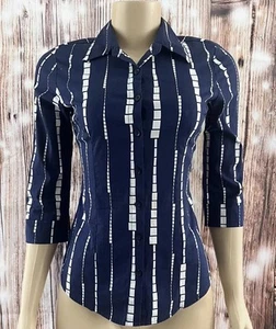 Vintage Mojo Button Down Shirt Size S Small Geometric Collar Navy Blue White - Picture 1 of 6