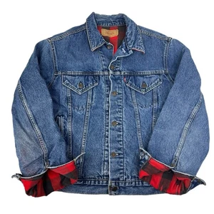 Vintage 90s Levis Flannel Lined Jean Denim Jacket Type 3 Size 44 Fits A Medium - Picture 1 of 11