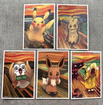 Pokemon Munch Mimikyu Pikachu Eevee Psyduck Rowlet Post Card Set Limited Edition - Image 1 of 4