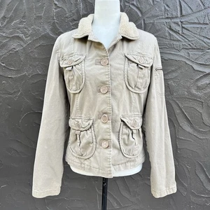 Vintage Y2K Rampage Utility Cargo Jacket Coat Faux Fur Collar Womens Size Large - Picture 1 of 8