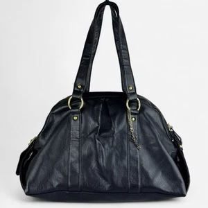 Y2K FCUK Bowling Shoulder Bag Black Faux Leather Large Gold Hardware + Bag Charm - Picture 1 of 16
