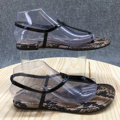 Faded Glory Sandals Womens 8 Slingback Black Toe-Post Snakeskin Comfort Flats - Image 1 of 4