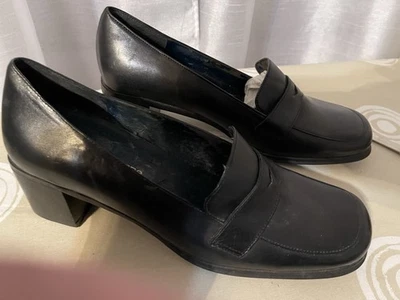 Zapatos Mocasines Mujer Talla 9M Negro Tacón Bloque Cuero Suave Nuevos con Etiquetas Foto 1 de 4