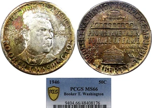 1946 50C PCGS MS66 BTW SILVER COMMEM ~ BEAUTIFUL ORIGINAL COLOR! - Picture 1 of 5