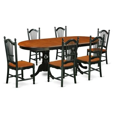 East West Furniture Plainville 7-piece Wood Dining Room Set in Black/Cherry - Image 1 of 4
