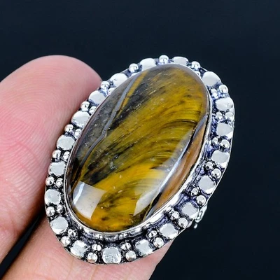 Tiger Eye 925 镀银手工戒指 美国 9 码 — 第 1/3 张图片
