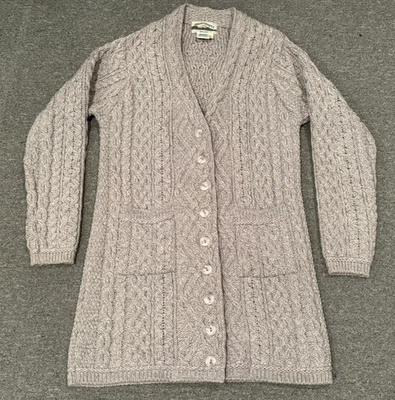 Cárdigan largo suéter vintage Aran Crafts 100 % lana merino L pescador de Irlanda Foto 1 de 4