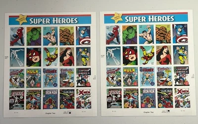 Hojas de estampillas Marvel Super Heroes USPS 2007 (2) MNH Scott #4159 41¢ lote como nuevo Foto 1 de 4