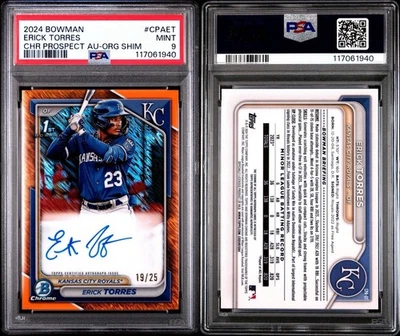 Erick Torres 2024 Bowman Draft #CPA-ET 1st AUTOGRAPH Orange Shimmer /25 PSA 9 - Image 1 of 3