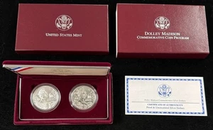 1999 U.S. Mint Dolley Madison Commemorative Silver Dollars PROOF & Unc, OGP - Picture 1 of 5