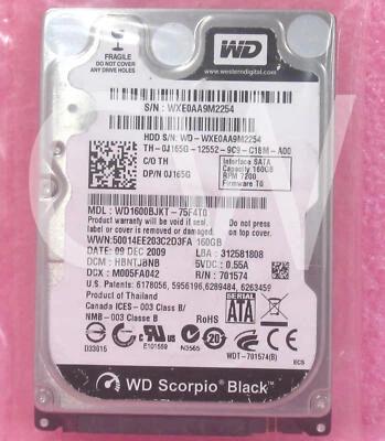 J165G 0J165G Dell WD1600BJKT 160GB 7200RPM 3Gbps 2.5" SATA HDD Hard Drive - Image 1 of 2