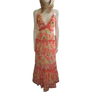 L'Ariste Babydoll Maxi Dress Women's Sz L Multicolor Chiffon Cottagecore - Picture 1 of 11
