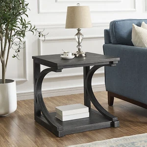 Wooden Square 23.8" Coffee Table End Side Table Storage Shelf Living Room Black - Picture 1 of 10