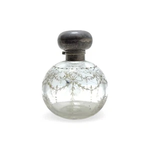 1913 Sterling Silver Lidded Cut Crystal Bottle, Antique Perfume - Picture 1 of 5