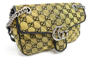GUCCI MARMONT Shoulder Messenger Bag Purse Yellow Quilted Canvas 443497  - Picture 1 of 10