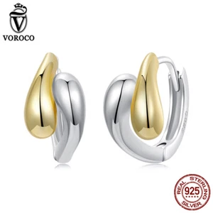 Orecchini a cerchio Voroco unici S925 argento sterling goccia d'acqua gioielli donna regali - Foto 1 di 18