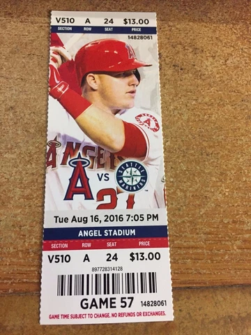 2016 LOS ANGELES ANGELS VS SEATTLE MARINERS TICKET STUB 8/16 ALBERT PUJOLS HR Cover