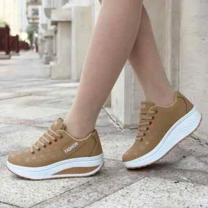 Womens Casual Sneakers Lace Up Slip On Wedges Tennis High Platform Rocker Shoes - Picture 1 of 30