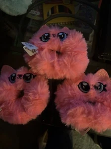 3 PC Claires Furry Pink Cat Kitten Scrunchies Fuzzy Ponytail Holders - Picture 1 of 6