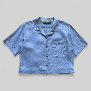 Gudrun Sjödén Women’s Blue Linen Camp Collar Crop Top – Size M - Picture 1 of 14