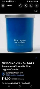 SUN SQUAD - 15oz Jar 2-Wick Americana Citronella Blue Lagoon Candle - Picture 1 of 4