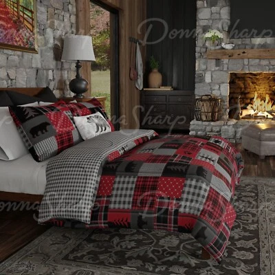 Donna Sharp Red Forest Comforter Set Lodge Rustic Bear Paw Print & Bear Pillow - Image 1 of 4