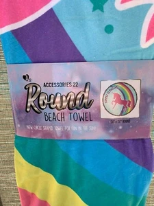 TOALLA DE PLAYA REDONDA EN FORMA DE CÍRCULO UNICORNIO 58"" X 58"" NUEVA CON ETIQUETAS ""EL VERANO ES MÁGICO"" PISCINA - Imagen 1 de 3