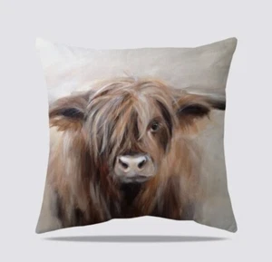 Cubierta de cojín suave para vaca Scottish Highland 45x45 cm - Cubierta cuadrada con cremallera - Imagen 1 de 4