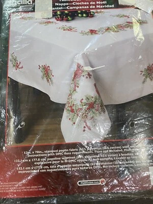 Bucilla Stamped Crossed Stitch Christmas Tablecloth Cardinal 52” X 70” 86367 - Image 1 of 4