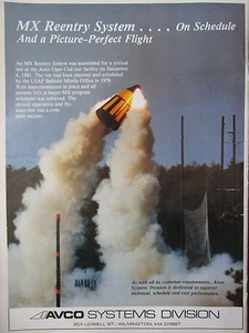 5/1982 PUB AVCO SYSTEMS DIVISION MX MISSILE REENTRY SYSTEM ORIGINAL AD - Imagen 1 de 1