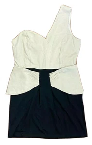 BNWT Mika & Gala Womens Size 12 Beige/Black 1 Shoulder Dress - Picture 1 of 3