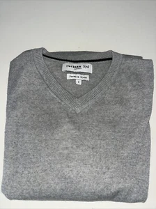 Peckham Rye Grey Merino Wool Blend V-Neck Tight Knit Jumper Medium Immaculate - Picture 1 of 3