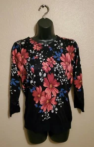 Cathy Daniels Petites Women's Black Sweater W/ Flowers , Silvertone Studs. PS - Picture 1 of 6