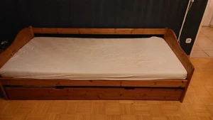 Holzbett 90x200, ohne Matratze, mit Ausziehschublade (90x200) - Bild 1 von 1