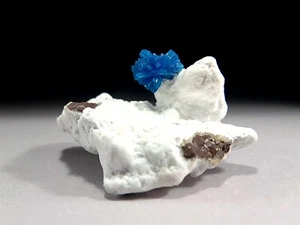 Electric Blue Cavansite Crystal Ball with Calcite Dots on White Mordenite #3 - Picture 1 of 6