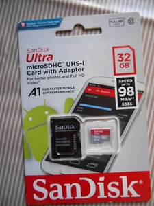 SanDisk ULTRA microSDHC UHS-1 Memory Card 32gb PLUS ADAPTER. New Sealed BNIP - Zdjęcie 1 z 4